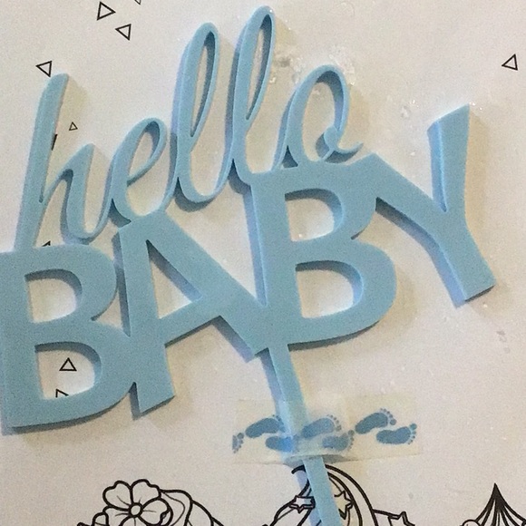 LissieLou Hello Baby Baby Shower Cake Topper Premium 3mm Acrylic Baby Blue NEW - Picture 2 of 4